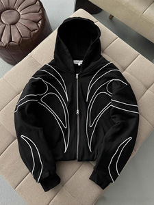 Felpa con Cappuccio Primaverile da Uomo in 100% Cotone French Terry 450 Gsm, Stile Streetwear con Zip e Bordi Decorativi - Product Image 6