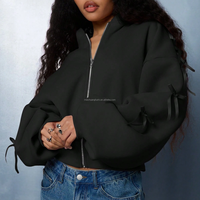 Sweat-shirt à capuche zippé rose pour femme, style Coquette, avec détails nœud en ruban, épaules tombantes, coupe oversize, OEM usine