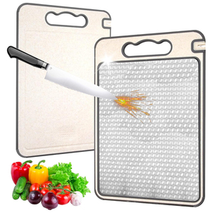 Tabla de cortar de paja de trigo de doble cara con tabla de descongelación de carne de acero inoxidable y molinillo de ajo con afilador - Product Image 1