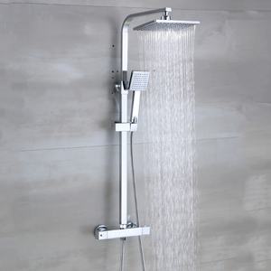 Robinet de salle de bain mural en laiton chromé poli contemporain B&S Ensemble de douche Installation encastrée Jet doux chaud et froid - Product Image 1