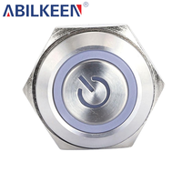 ABILKEEN Bouton poussoir métallique robuste 16 mm 20 A 12 V CC SPST 1NO avec anneau et logo d'alimentation lumineux pour machine industrielle