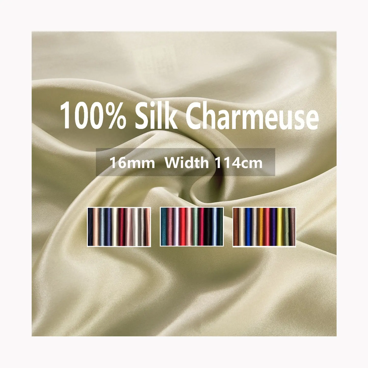 16mm stock tinta unita larghezza 114cm 100% pura seta raso charmeuse tessuto per abbigliamento