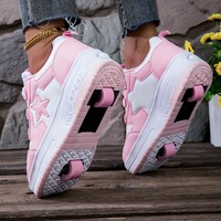 Chaussures de skate roses pour filles, patins à roulettes avec roues amovibles, fermeture à bouton rotatif, chaussures de sport toutes saisons, cadeau de vacances
