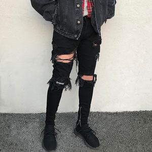 Custom <b>Printed</b> Logo Knee Patched Denim <b>Jeans</b> Manufacturers <b>Men</b> Skinny Stretch Destroyed <b>Jeans</b> Pants - Product Image 3