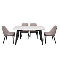 Ensemble de table à manger minimaliste moderne en marbre avec pieds en bois ovales, 4 chaises pour cuisine et salle à manger
