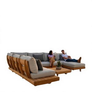 Canapé modulaire en teck massif résistant aux intempéries, en forme <span class=keywords><strong>de</strong></span> L, avec coussins extra profonds, chaise longue, table basse, terrasse, villa - Product Image 3