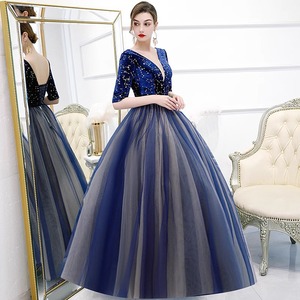 Navy Blue Velvet Ball Gown V Neck Backless <b>Tulle</b> <b>Skirt</b> Evening <b>Dress</b> Women Formal Party Wedding <b>Dress</b> - Product Image 2