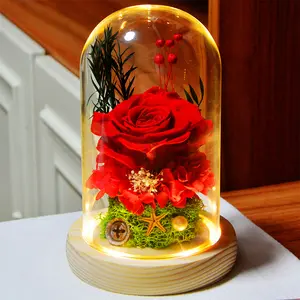 San Valentino copertura di vetro fiore eterno creativo illuminato ornamenti di fiori di rose regalo di natale bouquet eterno