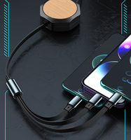 Octogonal Bambou 100W USB vers IP V8 USB-C 3 en 1 Câble Rétractable pour iPhone Samsung S22 S23 S24 Ultra