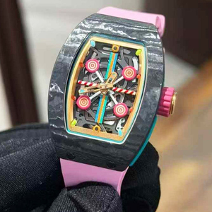 Reloj Automático de Fibra de Carbono con Diseño de Caramelo de Alta Calidad, con Correa de Goma Roja - Product Image 1
