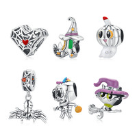 Breloque personnalisée en argent sterling pour la fabrication de bijoux, motif fleur et crâne, thème Halloween, pour enfants, idéale comme cadeau ou pour la décoration de bijoux.