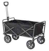 Chariot pliable noir avec grandes roues tout-terrain, chariot de transport portable pour le camping, les sports et les activités de plein air, personnalisable