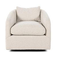 Fauteuil pivotant en tissu bouclé crème, fauteuil d'appoint rotatif à 360° avec base dissimulée et coussin décoratif pour salon, personnalisable OEM ODM