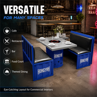 Ensemble de mobilier de restauration moderne en cuir PU, style industriel, avec banquette, base de table en baril et coussins moelleux, écologique, pour hôtels et restaurants