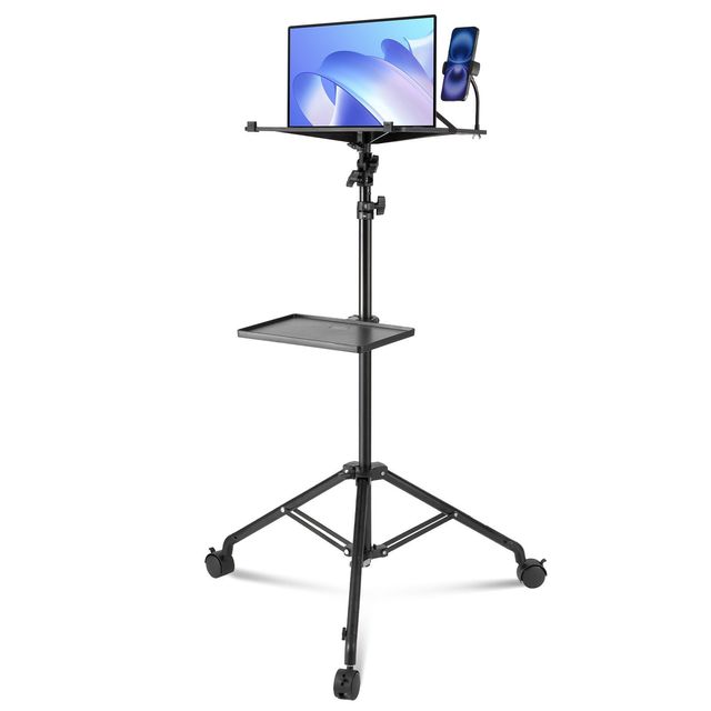 Projector Stand with Wheel Laptop Stand Tripod Adjustable Height from 31.3 to 67.3" Projector Tripod Stand 2 Tray Phone Holder