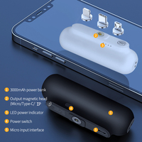 Batterie externe universelle 3-en-1 sans fil personnalisée 3000 mAh avec ports de charge magnétiques, entrée Micro USB, haute capacité portable