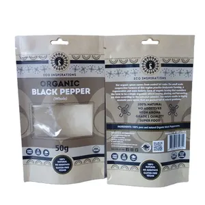 Custom Food Grade Zipper Stand Up Pouch Bell Pepper Seeds Black Pepper Kraft Paper Bag For Chilli With Window
