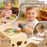 Chaise haute bébé en bois naturel, ensemble 2-en-1 convertible : chaise d'alimentation pour tout-petit et table d'activités