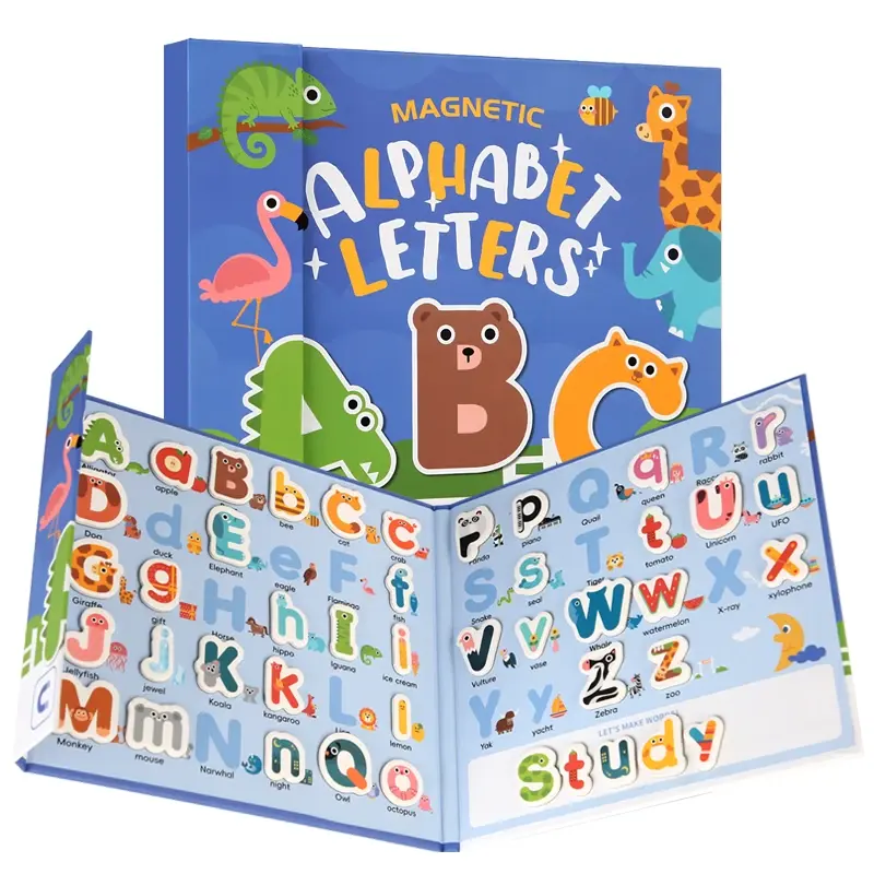 Mainan pembelajaran edukasi Dini anak, mainan anak-anak, permainan mengeja huruf alfabet, buku kognitif kayu magnetik