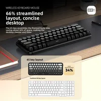 65 Tombol Warna Gradasi 2.4G Keyboard Nirkabel dan Mouse Combo, Set Keyboard dan Mouse Ergonomis Senyap 1600DPI untuk Laptop PC