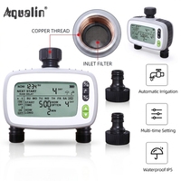 Aqualin 2 Outlet Garden Water Timer dengan Inlet Ulir Tembaga & Filter Logam Timer Irigasi Digital Penunda Hujan