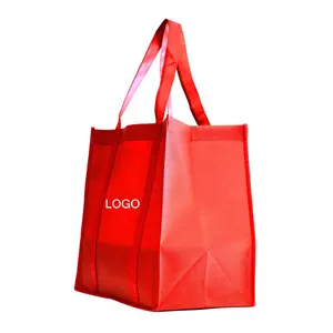 定制红色80gsm无纺布PP手提袋，重型环保可回收可重复使用的杂货购物袋