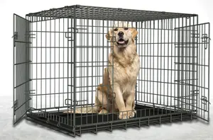 24/30/36/42/48 Inches Single Double Door Leak-Proof Plastic Pan Dog Crates Metal Folding Dog Kennel For Big Pets