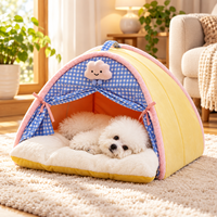 Lit-tente confortable pour chat en polaire douce, maisonnette d'intérieur pour animaux avec coussin, rideaux et poignée portable