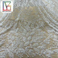 Tissu de perles perlées à la main blanc pur africain de luxe mariage Tulle perles brodées paillettes dentelle tissu de dentelle de mariée africaine