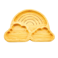 Assiettes en bambou pour bébés sans BPA ventouse en silicone solide facile à nettoyer trois grilles divisées pour les enfants à manger couleur arc-en-ciel