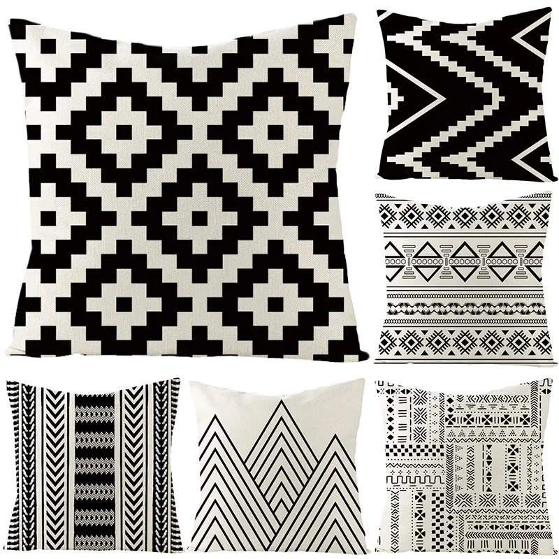 Patrón geométrico impreso 100% lona de algodón funda de cojín para sofá decorativas