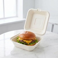 Contenitore per Alimenti Compostabile e Biodegradabile XS-HB06A, Scatola Bento e Contenitore a Conchiglia Monouso in Bagassa per Asporto