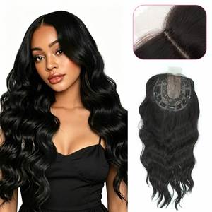 Topper de Cabello Sintético Suave para Mujer, con Encaje Frontal y Clips, Estilo Ondulado, Ligero, Media Peluca - Product Image 1