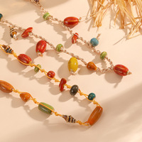 Parure de colliers bohèmes ajustables faits à la main en pierre naturelle et coquillage, tressés et superposés, pour femme, vente en gros