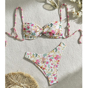 Nova Moda Personalizado Bandeau Swimwear das Mulheres Sexy Duas Peças Floral Brasileiro Impresso Maiôs Biquíni - Product Image 5
