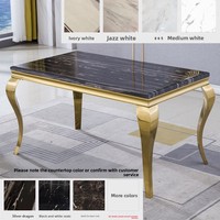 Luxuriöses Nordisches Marmor-Esstisch- und Stuhl-Set mit Edelstahl-Goldbeschichtung für Zuhause & Restaurant