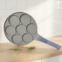 Poêle à frire antiadhésive en aluminium moulé avec revêtement céramique, 7 trous pour œufs, gaufres et crêpes, idéale pour le petit-déjeuner et les omelettes, compatible gaz uniquement, sans PFAS
