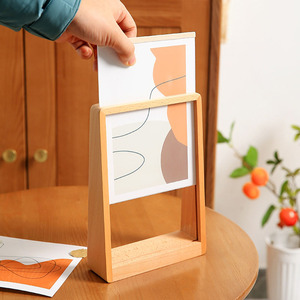 Personalizzabile A4 e 4x6 dimensioni Double-face trasparente in vetro acrilico trapezoidale in <span class=keywords><strong>legno</strong></span> da tavolo cornice per foto porta espositore - Product Image 2
