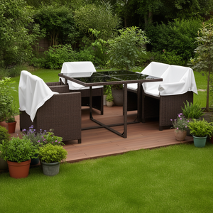 Set da Pranzo da Giardino in Polyrattan per 4 Persone con Coperture Rimovibili, Arredamento da Esterno dal Design Contemporaneo, Marrone - Product Image 2