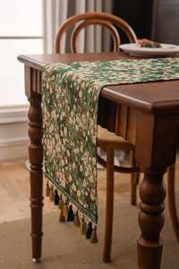 Camino de Mesa de Poliéster y Algodón Lavable, Estilo Pastoral Floral Jacquard con Borlas, Textura Suave y Gruesa, Transpirable y Personalizable - Product Image 2