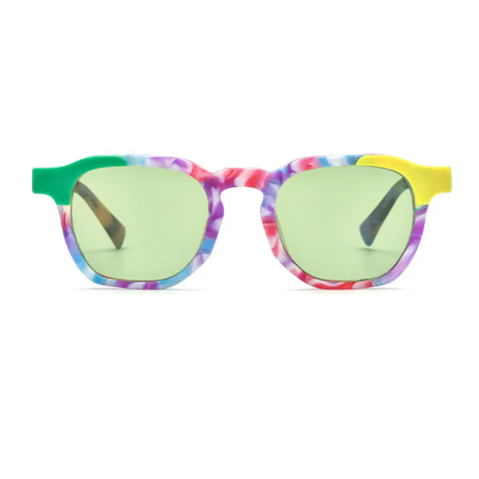 نظارة شمسية للجنسين قياس صغير مستطيلة الشكل بتدرج مربع اللون من مادة الأسيتات مزودة بمزيج من الألوان السلاحفة والخضراء والسوداء