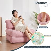 Sofá Cama Plegable de Tela Moderno de Una Plaza, Futón para Adultos, Sala de Estar, Espacios Pequeños, Convertible, Rosa