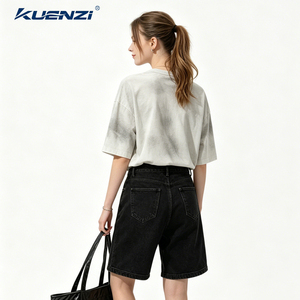Kuenzi Heavyweight 270GSM 100% Cotton Wash Vintage Color Washed Boxy Wide Version with Rough Edges <strong>Women</strong> <strong>T</strong>-<strong>Shirt</strong> Streetwear - Product Image 6