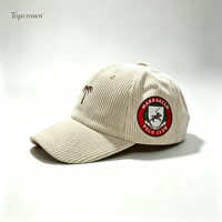 Gorras de Béisbol Personalizadas al por Mayor, OEM, ODM, Bordadas, de Pana, Estilo Dad Hat, Color Crema, 6 Paneles, Cierre a Presión, Parche Lateral, Vintage, Retro, Unisex