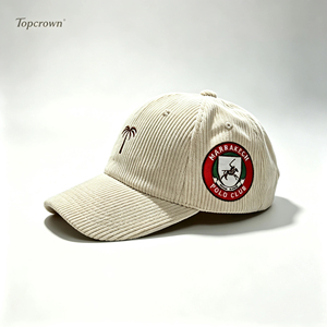 Groothandel OEM ODM Op Maat Geborduurde Corduroy Pet Crème 6 Panel Snapback Caps Zijpatch Vintage Retro Unisex Baseball Petten - Product Image 1
