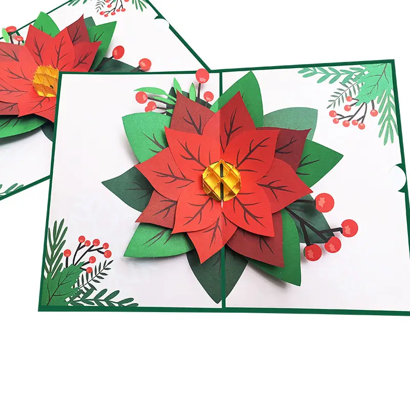 Spot Beautiful Christmas Flowers Basket 3D Pop Up Cards Cartes-cadeaux de voeux Cadeaux d'anniversaire pour la Saint-Valentin des mères