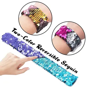 Mermaid Sequin Slap Bracelets Magic Two-Color Reversible Sequins Glitter Wristband for Kids Gifts Snap Bracelet Party Favors