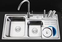 Évier de cuisine en acier inoxydable 304, universel, pratique, intelligent, multifonctionnel, double évier avec couvercle de poubelle et accessoires