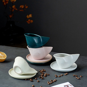 Ensemble tasse à espresso et soucoupe en grès couleur unie Morandi, assiette à collation pour restaurant et café - Product Image 4