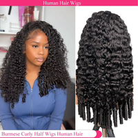 Longue demi-perruque en cheveux humains brésiliens |   Perruque mi-longue bouclée style birman, texture naturelle, cheveux humains, pour femmes
